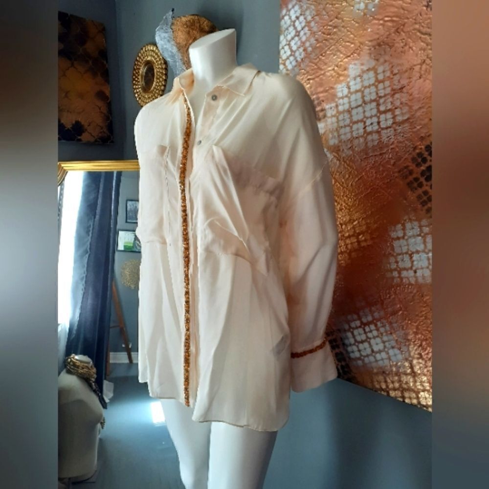 Nwt Zara Limited Edition Beaded Sheer Blouse